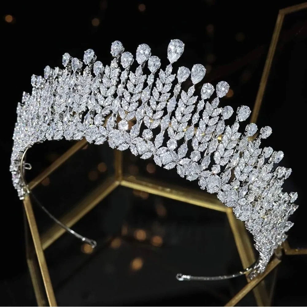 New Aoligrace Wedding Tall Cubic Zirconia Tiaras Queen CZ Pageant Crowns 👑👑👸 - Picture 1 of 5